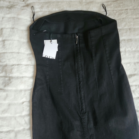 ZARA STRAPLESS FITTED DENIM DRESS FRAYED BLack  Sz L, XL XXL  BNWT - Picture 11 of 12